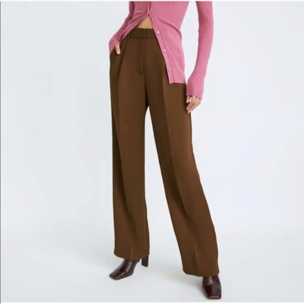 NWT WILFRED Effortless Pants Crepette Cognac Brown Wide Leg High Rise 00 ARITZIA